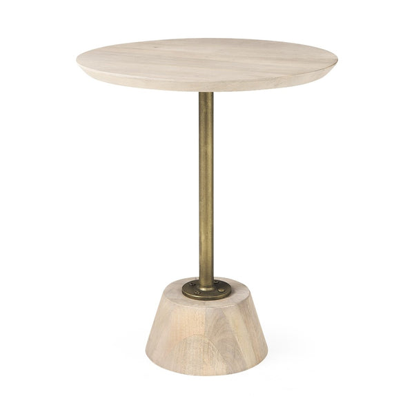 HomeRoots 24" Beige Round End Table - Stylish Solid and Manufactured Wood Accent for Small Spaces & Versatile Use 393192