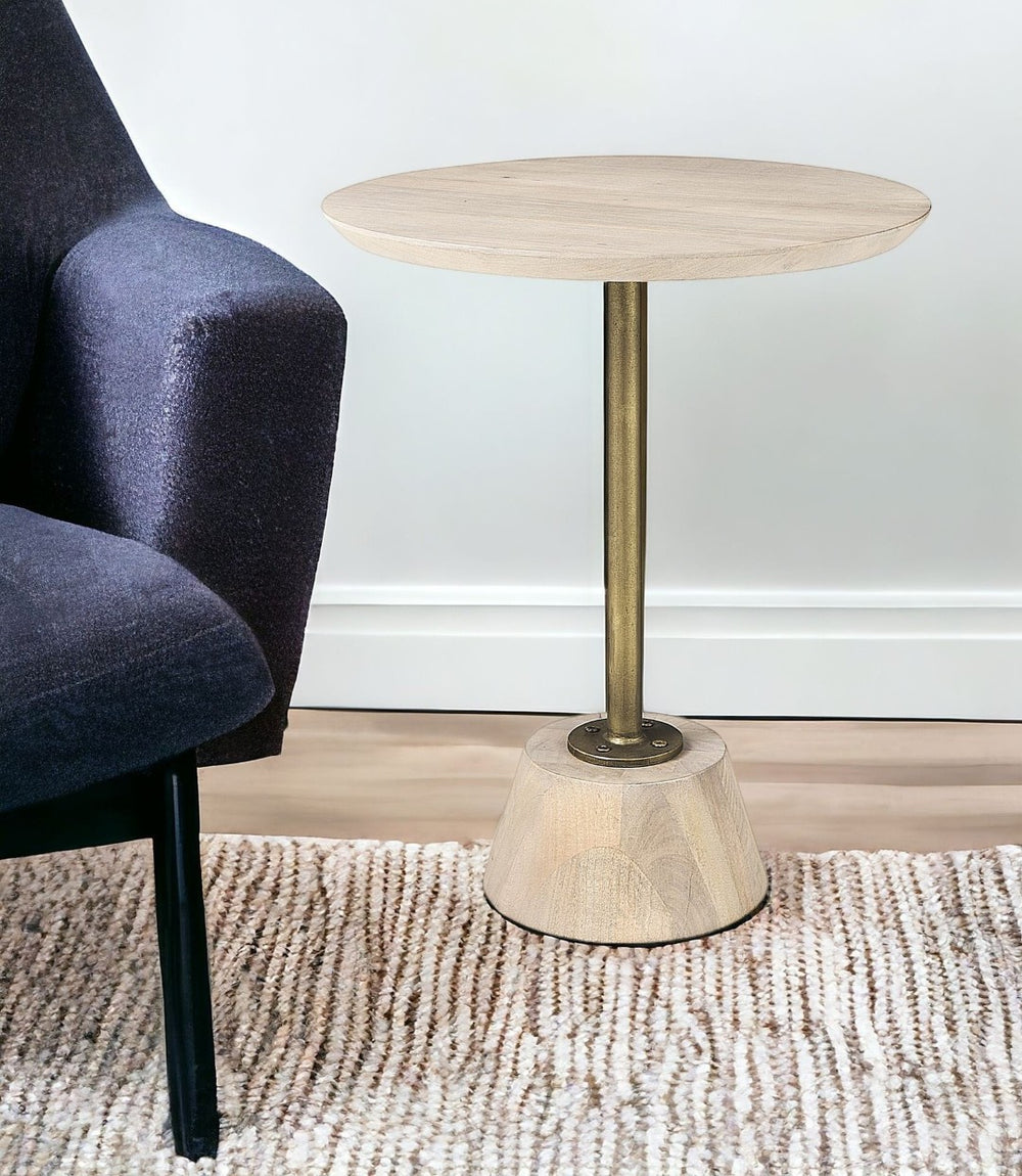 HomeRoots 24" Beige Round End Table - Stylish Solid and Manufactured Wood Accent for Small Spaces & Versatile Use 393192
