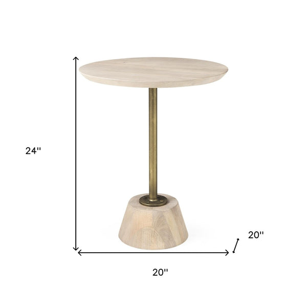 HomeRoots 24" Beige Round End Table - Stylish Solid and Manufactured Wood Accent for Small Spaces & Versatile Use 393192