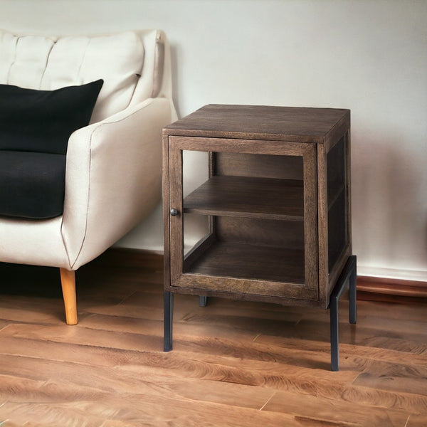 HomeRoots 24" Modern Brown Solid Wood Square End Table with Metal Base - Versatile, Stylish, and Durable! 393193