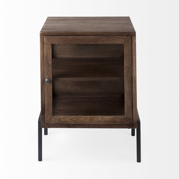 HomeRoots 24" Modern Brown Solid Wood Square End Table with Metal Base - Versatile, Stylish, and Durable! 393193