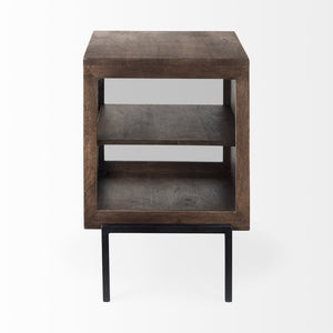 HomeRoots 24" Modern Brown Solid Wood Square End Table with Metal Base - Versatile, Stylish, and Durable! 393193