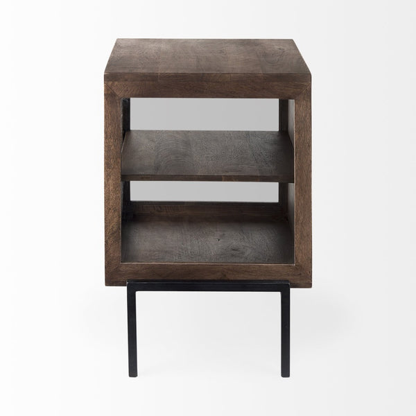 HomeRoots 24" Modern Brown Solid Wood Square End Table with Metal Base - Versatile, Stylish, and Durable! 393193