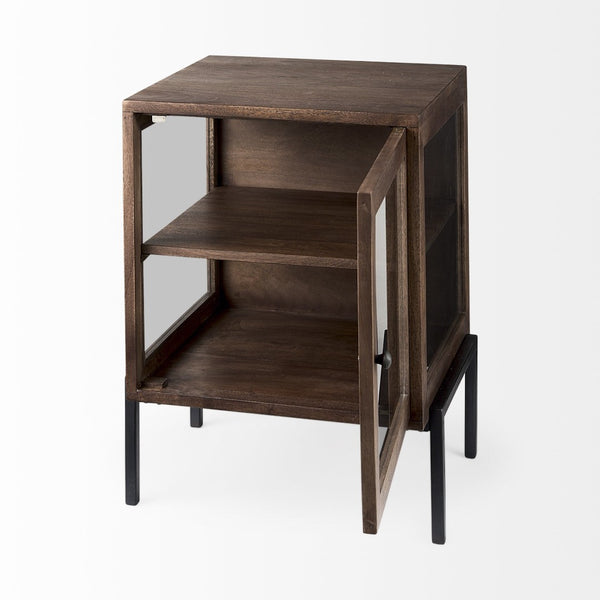 HomeRoots 24" Modern Brown Solid Wood Square End Table with Metal Base - Versatile, Stylish, and Durable! 393193