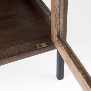 HomeRoots 24" Modern Brown Solid Wood Square End Table with Metal Base - Versatile, Stylish, and Durable! 393193