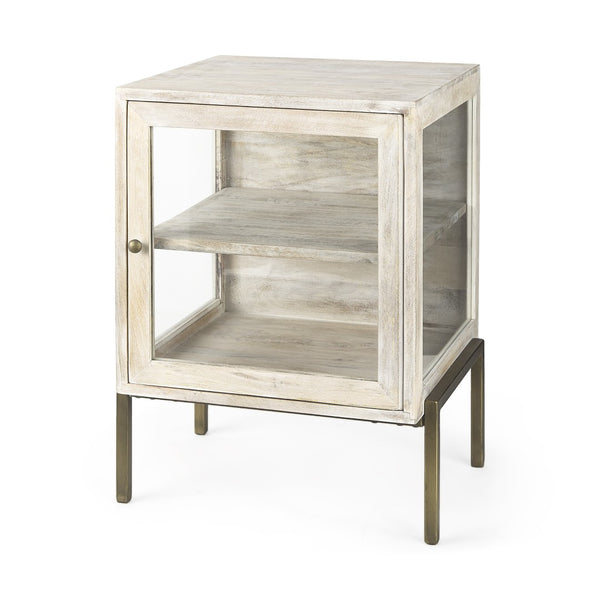 HomeRoots 24" Beige Solid Wood Square End Table – Stylish Mango Wood Top & Abstract Metal Base for Versatile Use 393195
