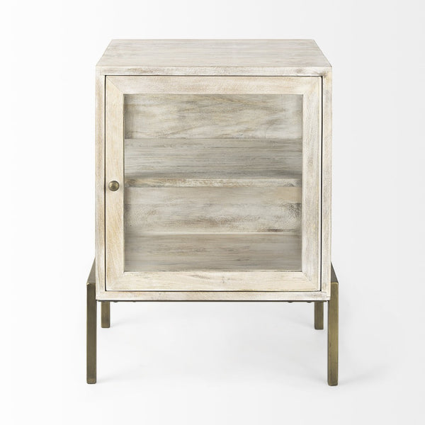 HomeRoots 24" Beige Solid Wood Square End Table – Stylish Mango Wood Top & Abstract Metal Base for Versatile Use 393195
