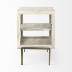 HomeRoots 24" Beige Solid Wood Square End Table – Stylish Mango Wood Top & Abstract Metal Base for Versatile Use 393195