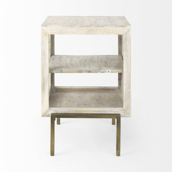 HomeRoots 24" Beige Solid Wood Square End Table – Stylish Mango Wood Top & Abstract Metal Base for Versatile Use 393195