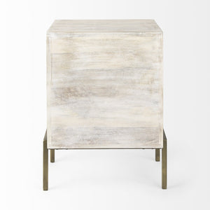 HomeRoots 24" Beige Solid Wood Square End Table – Stylish Mango Wood Top & Abstract Metal Base for Versatile Use 393195