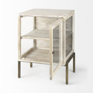 HomeRoots 24" Beige Solid Wood Square End Table – Stylish Mango Wood Top & Abstract Metal Base for Versatile Use 393195