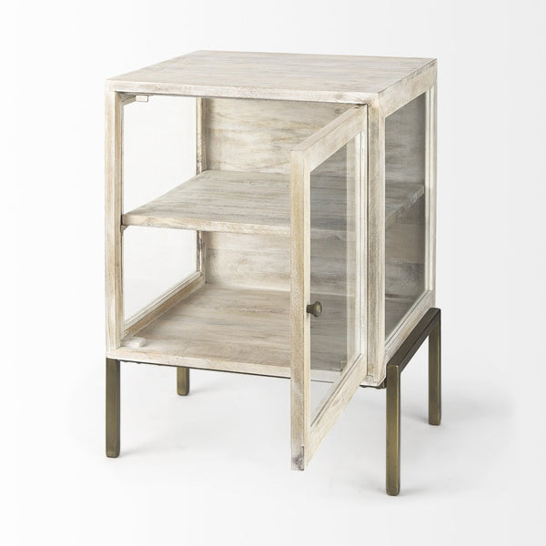 HomeRoots 24" Beige Solid Wood Square End Table – Stylish Mango Wood Top & Abstract Metal Base for Versatile Use 393195