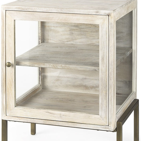 HomeRoots 24" Beige Solid Wood Square End Table – Stylish Mango Wood Top & Abstract Metal Base for Versatile Use 393195