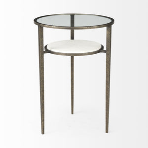 HomeRoots 23" Vintage-Modern Bronze Metal & Clear Glass Round End Table with Shelf for Storage & Display 393196