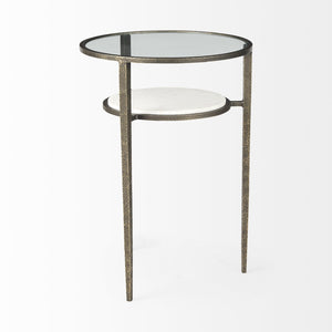 HomeRoots 23" Vintage-Modern Bronze Metal & Clear Glass Round End Table with Shelf for Storage & Display 393196