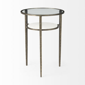 HomeRoots 23" Vintage-Modern Bronze Metal & Clear Glass Round End Table with Shelf for Storage & Display 393196