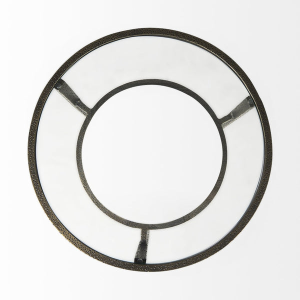 HomeRoots 23" Vintage-Modern Bronze Metal & Clear Glass Round End Table with Shelf for Storage & Display 393196