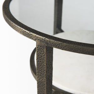 HomeRoots 23" Vintage-Modern Bronze Metal & Clear Glass Round End Table with Shelf for Storage & Display 393196
