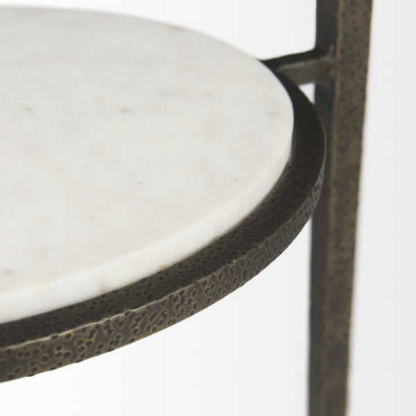 HomeRoots 23" Vintage-Modern Bronze Metal & Clear Glass Round End Table with Shelf for Storage & Display 393196
