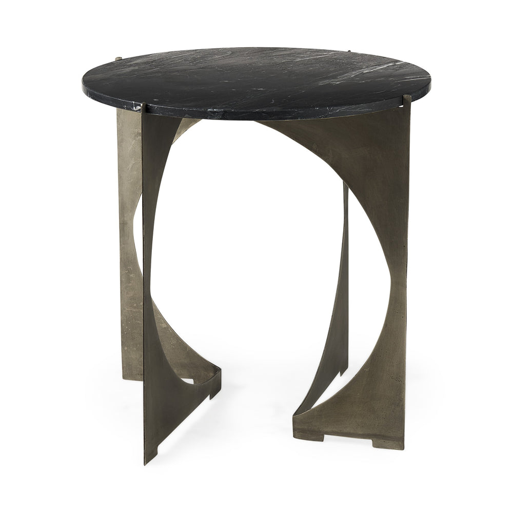 Homeroots 20" Black Marble Round End Table   393197