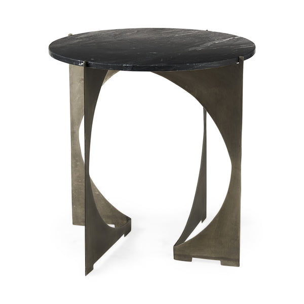 Homeroots 20" Black Marble Round End Table   393197
