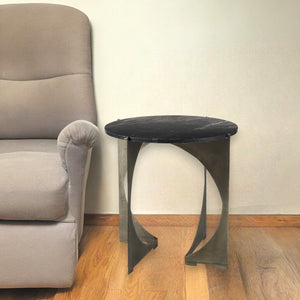 Homeroots 20" Black Marble Round End Table   393197