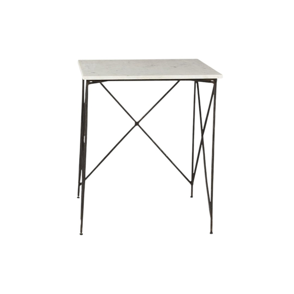 HomeRoots Set of Two Elegant White and Black Marble Nested Tables with Sleek Metal Bases for Modern Spaces 393198