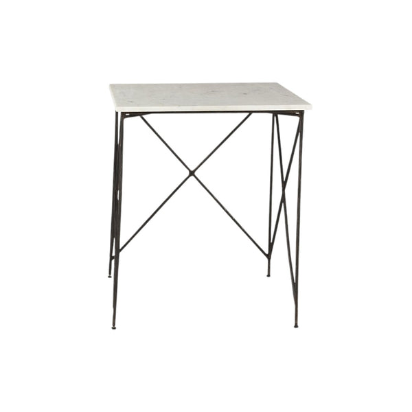 HomeRoots Set of Two Elegant White and Black Marble Nested Tables with Sleek Metal Bases for Modern Spaces 393198
