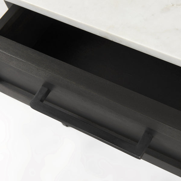 Homeroots 22" Black And White Marble Square End Table With Drawer And Shelf   393199