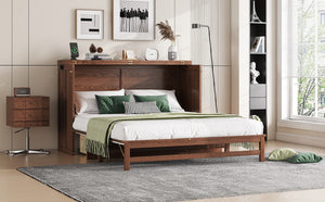 English Elm Murphy Cabinet Queen Bed Solid Pine Frame with Built-in Charging Station for Guest Rooms Walnut W504S00165