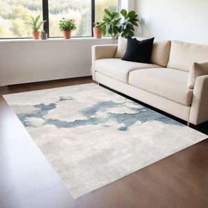 Homeroots 4' X 6' Gray And Blue Abstract Power Loom Area Rug  Viscose 393207