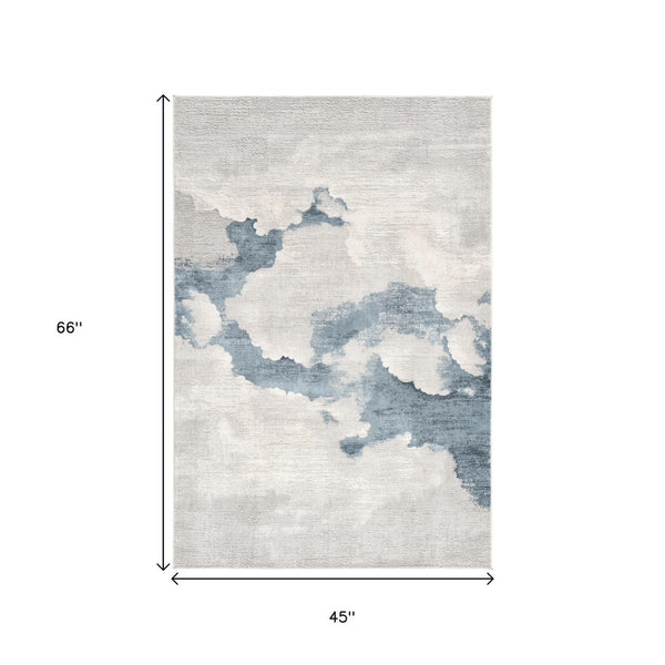 HomeRoots 4' Gray and Blue Abstract Power Loom Area Rug - Modern, Durable Design for High-Traffic Spaces 4' X 6' 393207