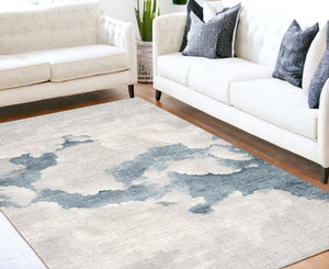 Homeroots 5' X 7' Gray And Blue Abstract Area Rug  Viscose 393208