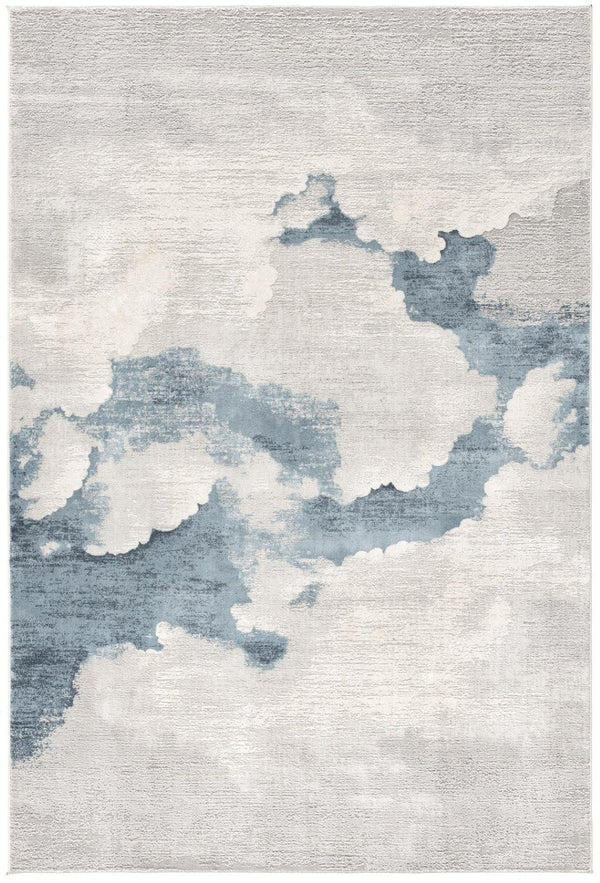 HomeRoots 4' Gray and Blue Abstract Power Loom Area Rug - Modern, Durable Design for High-Traffic Spaces 5' X 7' 393208
