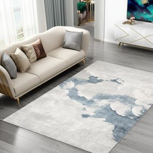 HomeRoots 4' Gray and Blue Abstract Power Loom Area Rug - Modern, Durable Design for High-Traffic Spaces 5' X 7' 393208
