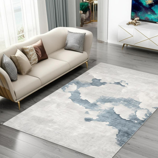 HomeRoots 4' Gray and Blue Abstract Power Loom Area Rug - Modern, Durable Design for High-Traffic Spaces 5' X 7' 393208