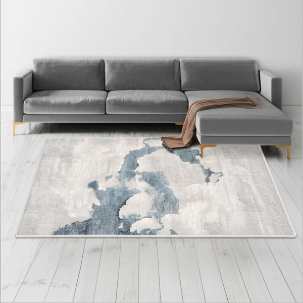 HomeRoots 4' Gray and Blue Abstract Power Loom Area Rug - Modern, Durable Design for High-Traffic Spaces 6' X 9' 393209