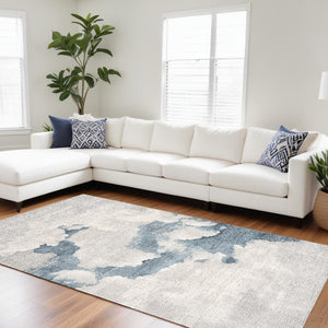 Homeroots 6' X 9' Gray And Blue Abstract Area Rug  Viscose 393209