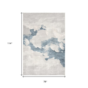 HomeRoots 4' Gray and Blue Abstract Power Loom Area Rug - Modern, Durable Design for High-Traffic Spaces 6' X 9' 393209