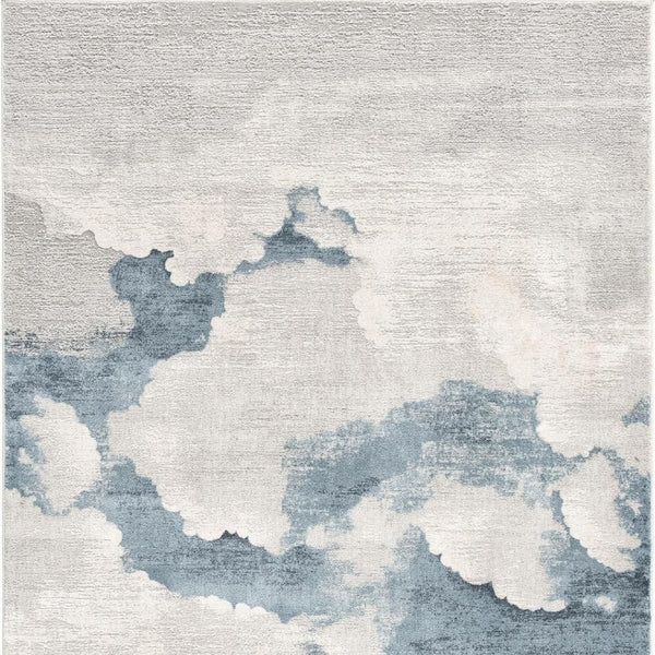 HomeRoots 4' Gray and Blue Abstract Power Loom Area Rug - Modern, Durable Design for High-Traffic Spaces 8' X 10' 393210