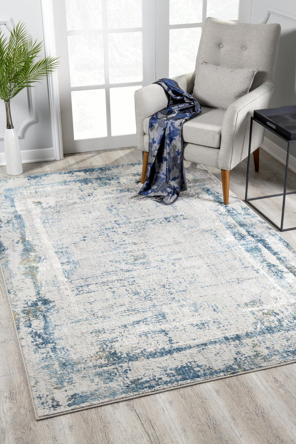 HomeRoots 4' Blue and Ivory Abstract Area Rug - Contemporary Power Loomed Design for Modern Elegance 5' X 7' 393212