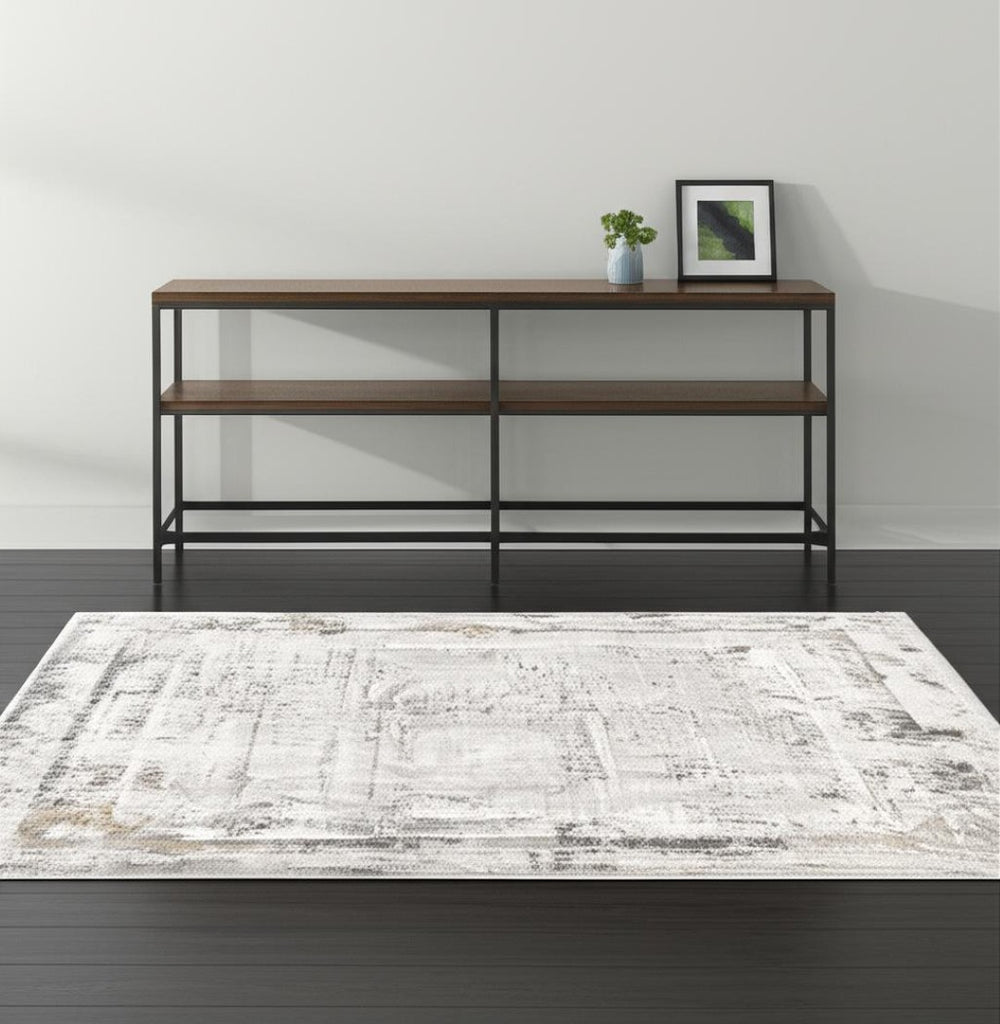 HomeRoots 4' Gray and Ivory Abstract Area Rug - Contemporary Power Loom Design for Modern Living Spaces 4' X 6' 393215