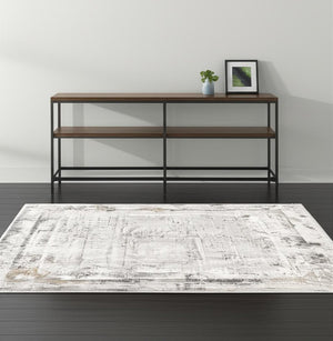 HomeRoots 4' Gray and Ivory Abstract Area Rug - Contemporary Power Loom Design for Modern Living Spaces 4' X 6' 393215