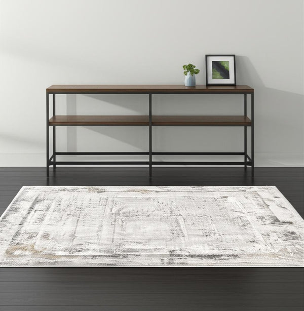 HomeRoots 4' Gray and Ivory Abstract Area Rug - Contemporary Power Loom Design for Modern Living Spaces 4' X 6' 393215