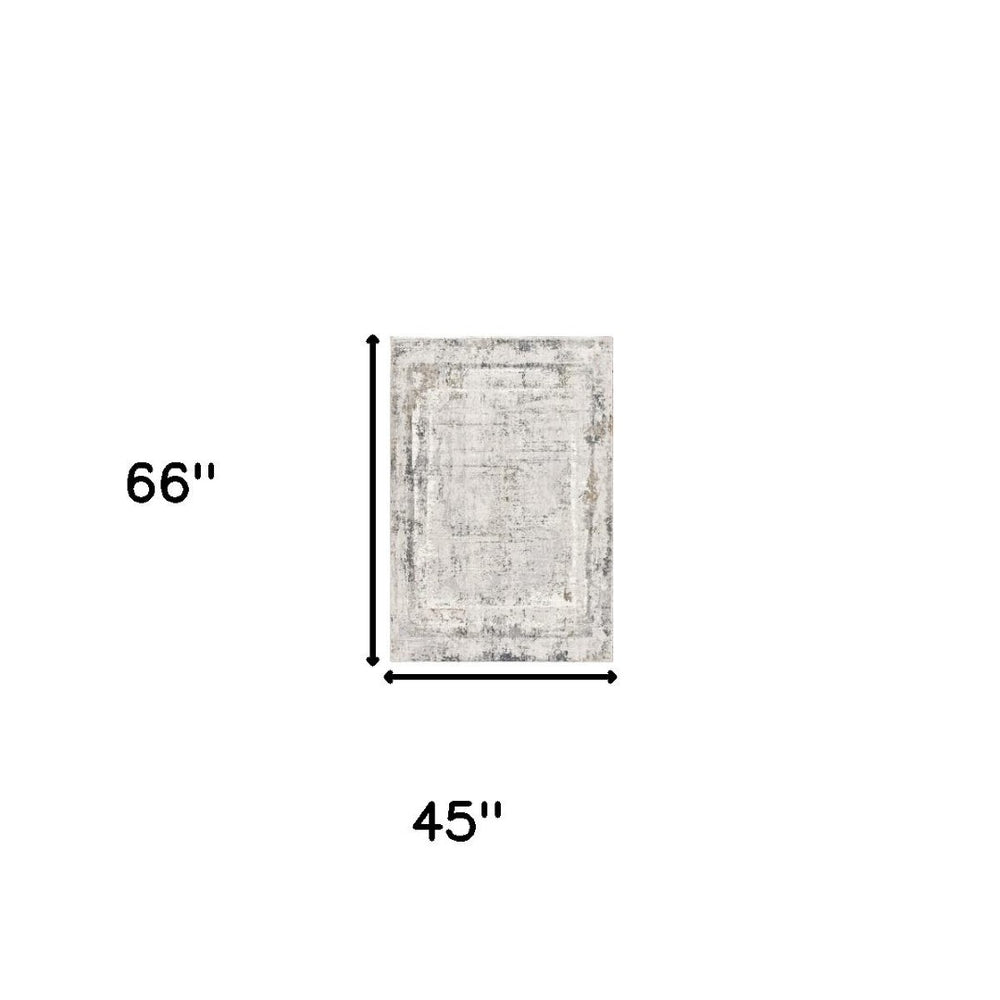 HomeRoots 4' Gray and Ivory Abstract Area Rug - Contemporary Power Loom Design for Modern Living Spaces 4' X 6' 393215