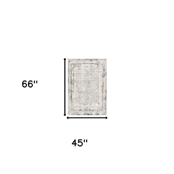 HomeRoots 4' Gray and Ivory Abstract Area Rug - Contemporary Power Loom Design for Modern Living Spaces 4' X 6' 393215