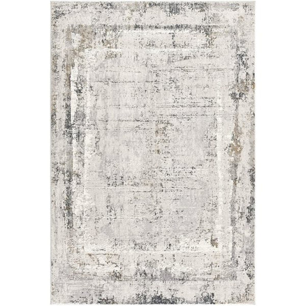 HomeRoots 4' Gray and Ivory Abstract Area Rug - Contemporary Power Loom Design for Modern Living Spaces 5' X 8' 393216