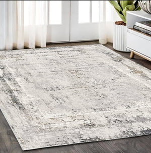 HomeRoots 4' Gray and Ivory Abstract Area Rug - Contemporary Power Loom Design for Modern Living Spaces 5' X 8' 393216