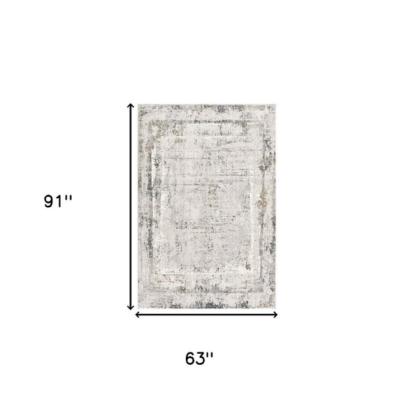 HomeRoots 4' Gray and Ivory Abstract Area Rug - Contemporary Power Loom Design for Modern Living Spaces 5' X 8' 393216