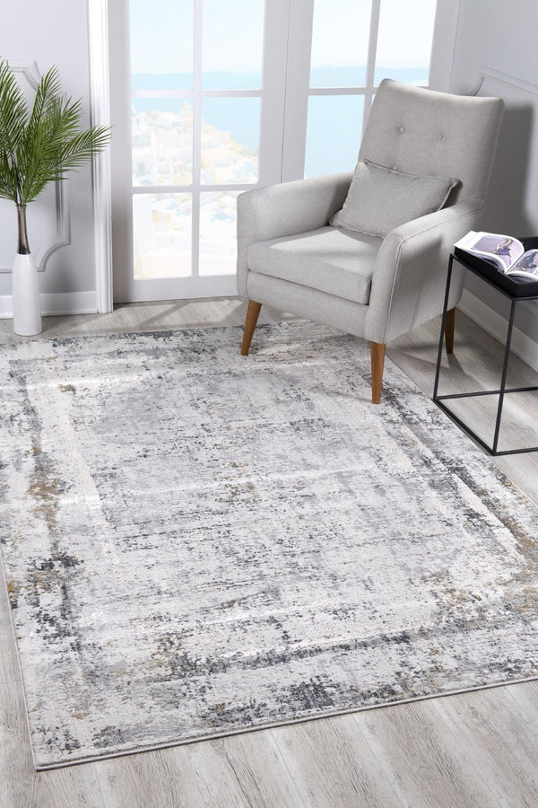 HomeRoots 4' Gray and Ivory Abstract Area Rug - Contemporary Power Loom Design for Modern Living Spaces 5' X 8' 393216
